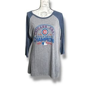 Chicago Cubs Women’s World Series Champs 2016 Ringer T-shirt Gray Blue XL